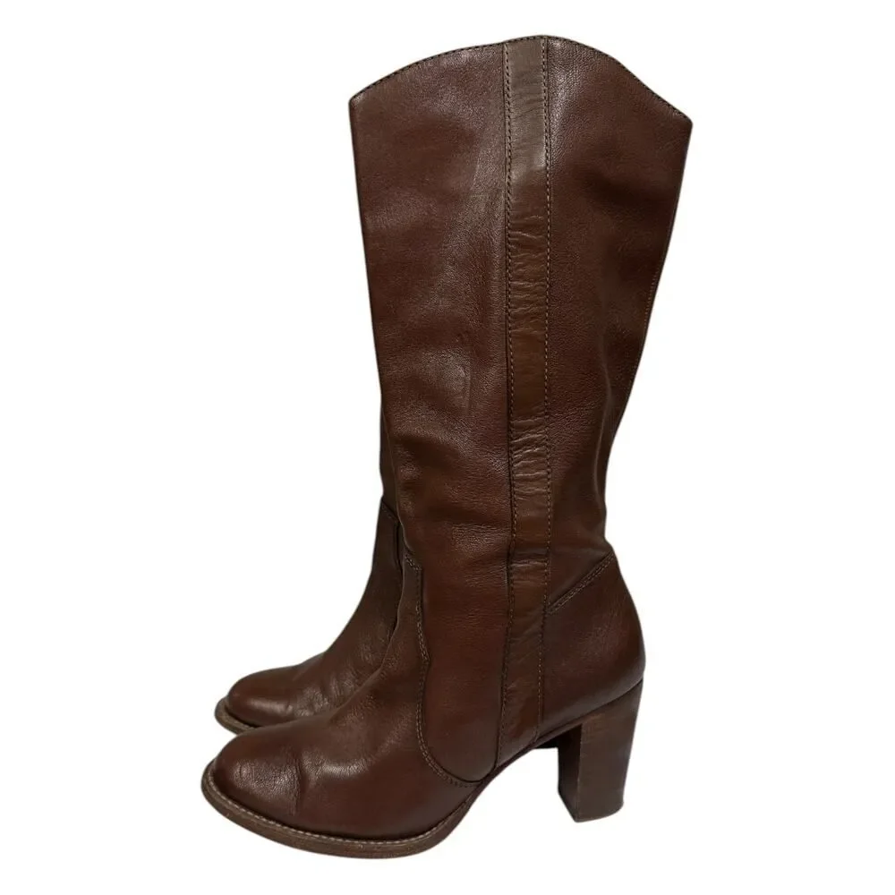 KORS Michael Kors Women’s Brown Leather Heeled Knee High Boots 8